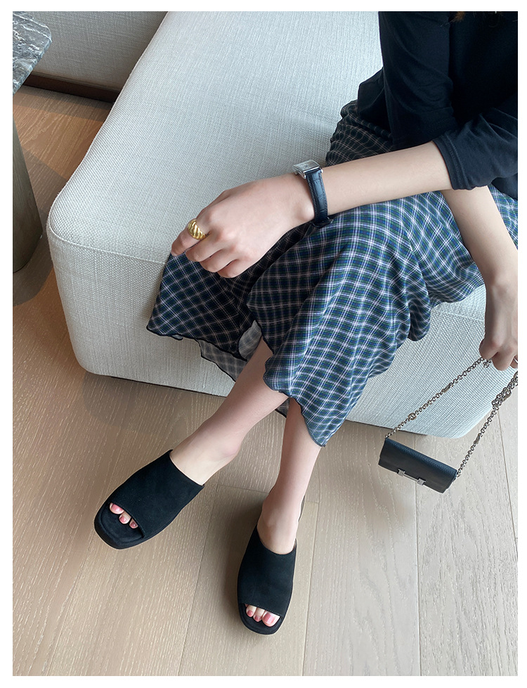 Dép sandal nữ đế xuồng da lộn gót siêu cao 11cm quai ngang hở mũi — Màu nâu, Màu đen chi tiết 3