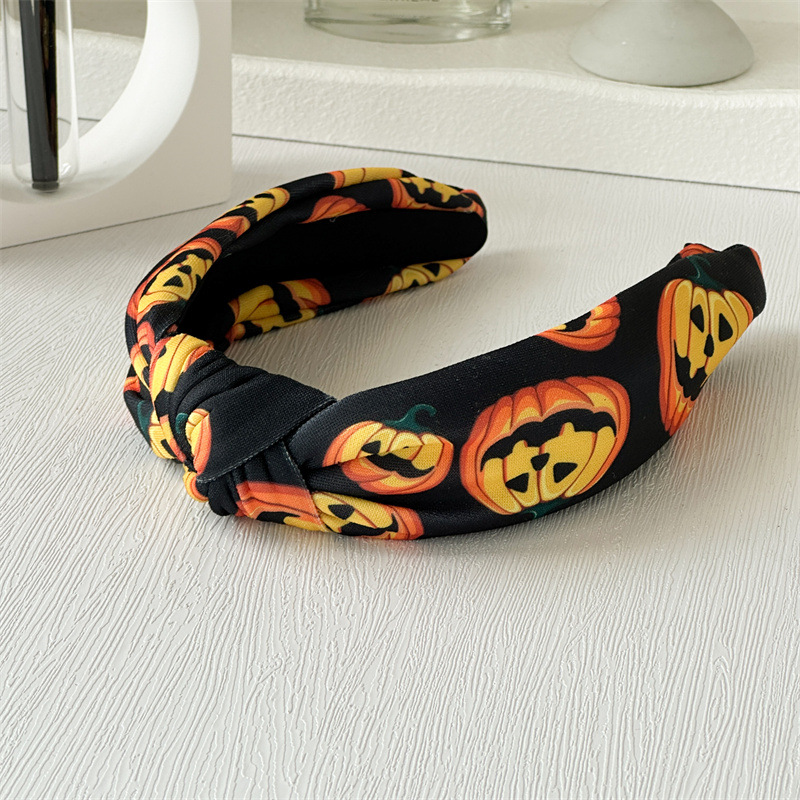 102g Weight Hair Band Hair Accessories Type 1 Piece Quantity Holiday, Festival Occasion Halloween Festival Pumpkin Pattern Women's Gender Handmade Design Classic Style Style Europe And America  New Halloween Headband Skull Pumpkin Fabric Knotted Headband Holiday Party Headdress In Stock 9