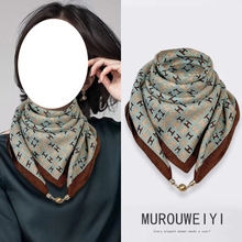 棉麻磁吸扣围巾方巾女洋气小众暗扣围脖气质百搭秋冬防风保暖批发