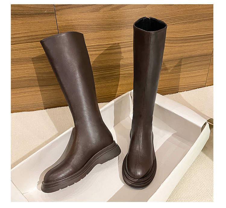 150 short stature with less than knee height, women's new round headed brown plush knight boots for autumn and winter_voghion.com