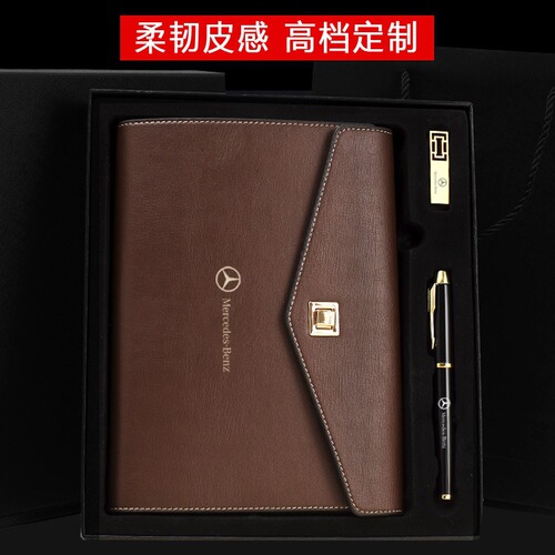 Custom high-end leather-bound tri-fold A5 expandable notebook with logo printing