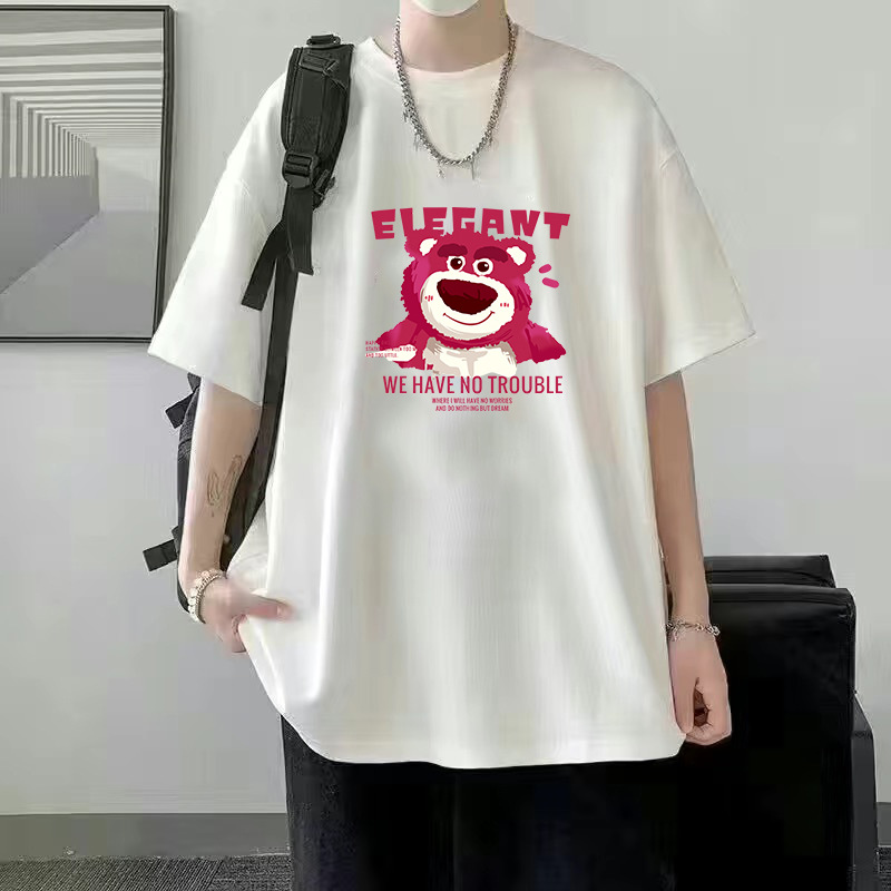Verano nuevo estilo de seda de hielo tendencia camiseta suelta estilo de Hong Kong impresión cuello redondo camiseta de manga corta tendencia femenina todo fósforo camiseta fría