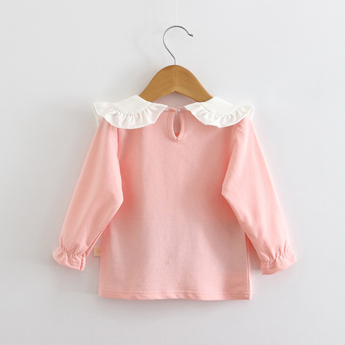 Cross-border girls doll collar long-sleeved T-shirt pure cotton baby white bottoming shirt 2024 new children's spring and autumn tops
