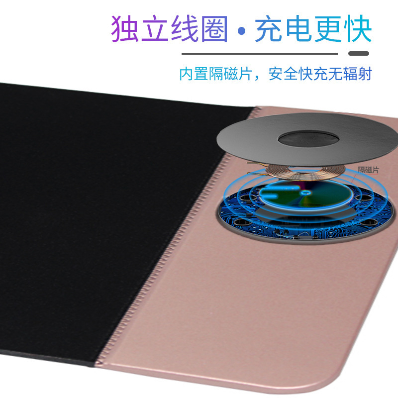 Alfombrilla de escritorio para computadora transfronteriza, carga rápida para teléfono móvil, carga inalámbrica plegable, oficina multifuncional, hogar, alfombrilla de ratón de cuero creativo