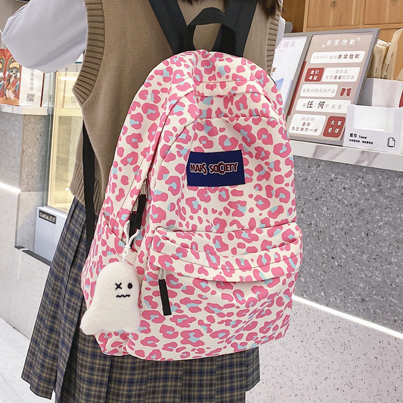 Pink Leopard Print Backpack Female Design Sense Schoolbag Female Junior High School Girl Original Niche Backpack College Student Computer Bag