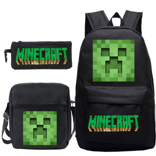 Minecraft мой мир игры периметр печатный школьный школьный школьный портфель сумка через плечо канцелярский мешок набор из трех частей