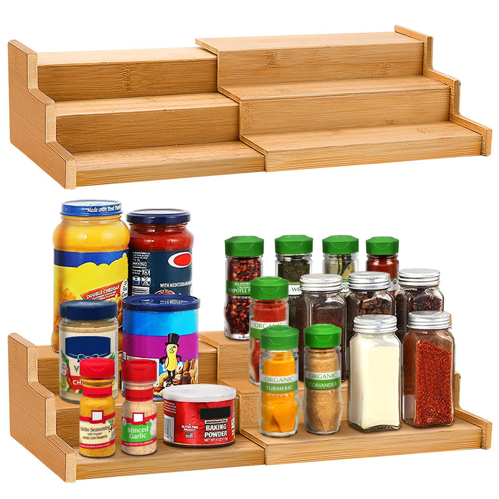Transfronterizo venta caliente bambú condimento estante cocina retráctil de tres capas condimento estante de almacenamiento multifuncional almacenamiento extensible