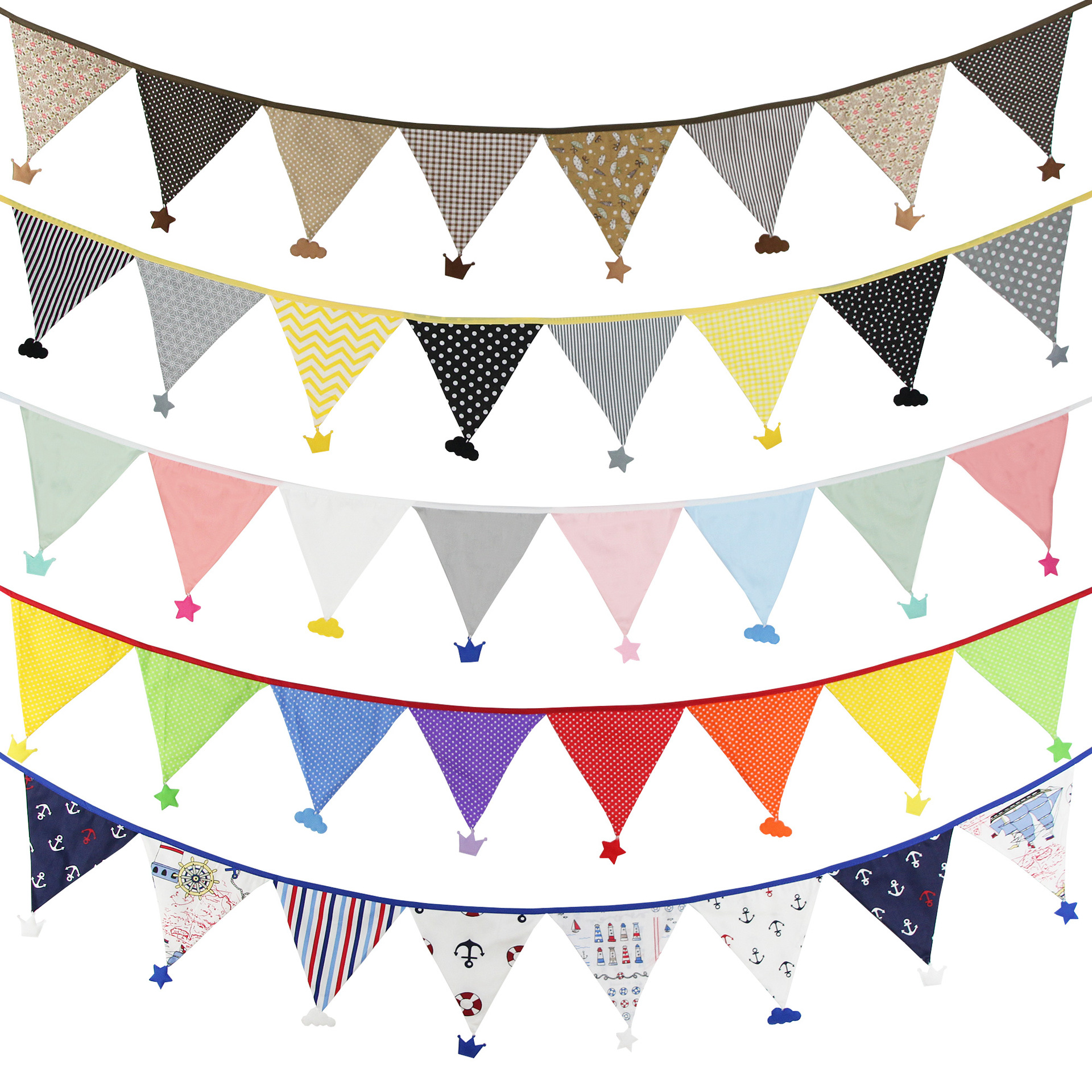 ins北歐風棉布星星雲朵皇冠三角串旗帳篷旗串旗婚慶幼兒園掛旗