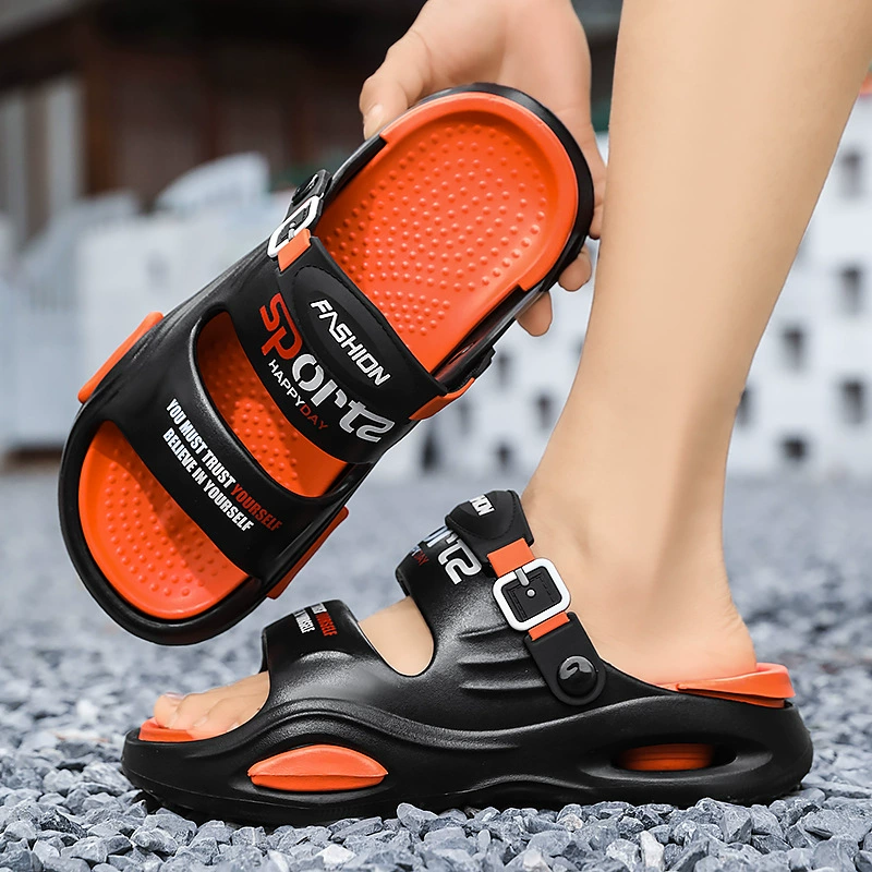 Мужские тапочки, новый летний стиль, повседневные, легкие тапочки на толстой подошве, пляжные двухслойные сандалии для вождения.