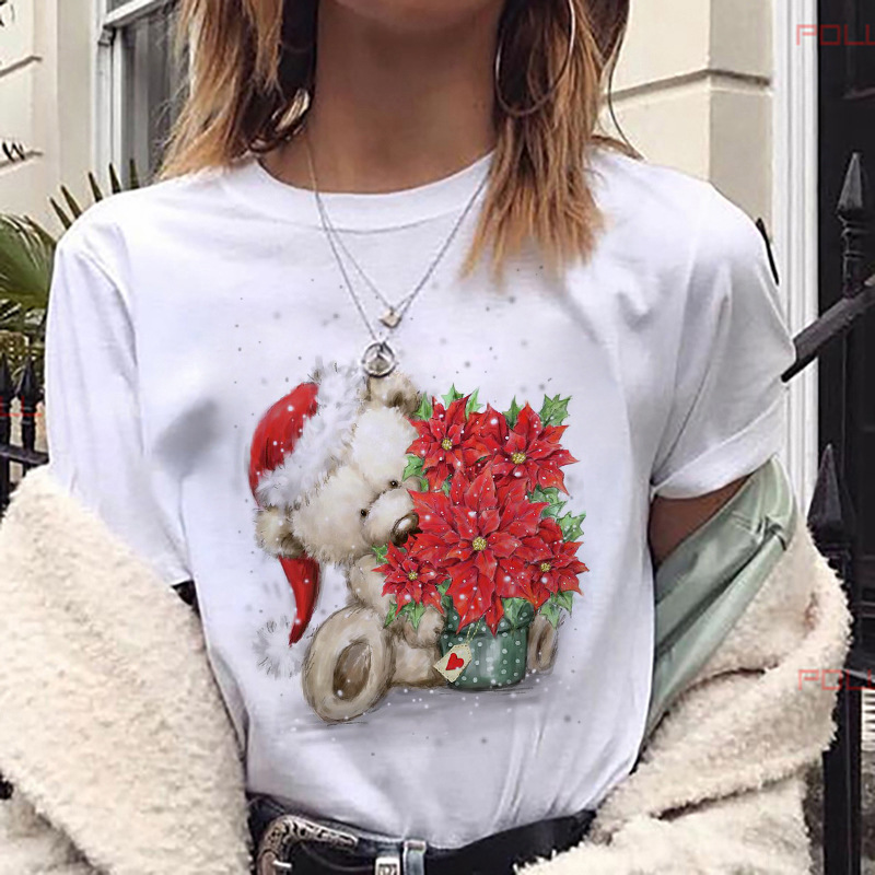 Women's christmas happy Christmas theme Loose Women's retro short-sleeved T-shirt Women's European and American style