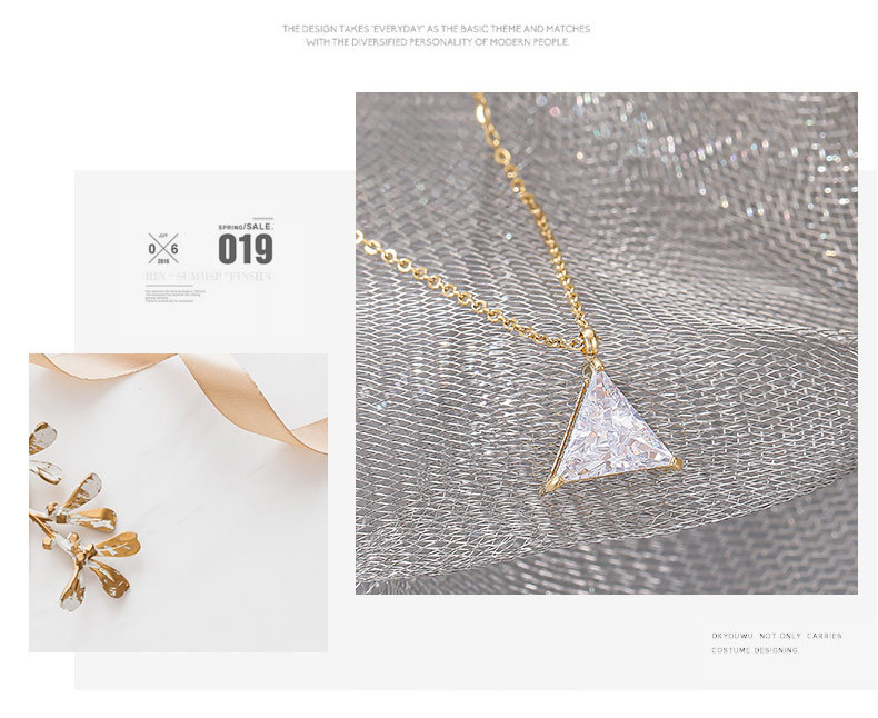 Fashion Triangle Titanium Steel Inlay Zircon Pendant Necklace 1 Piece