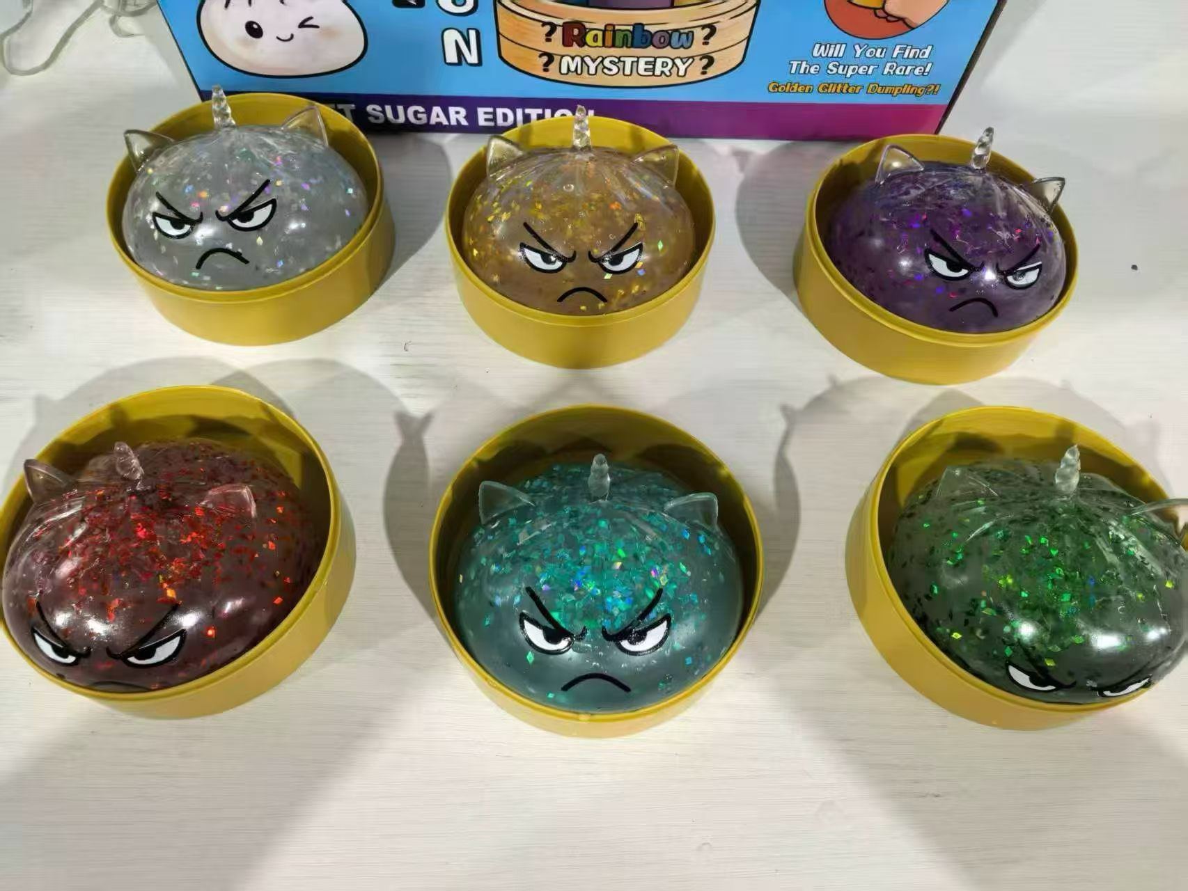 Bollo de gelatina de polvo de oro unicornio de 8,5 cm + Caja ciega aleatoria de vapor de 10 cm 1