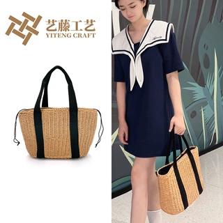 现货供应 2021新款日系草编包百搭编织包菜篮子手提包文艺女包