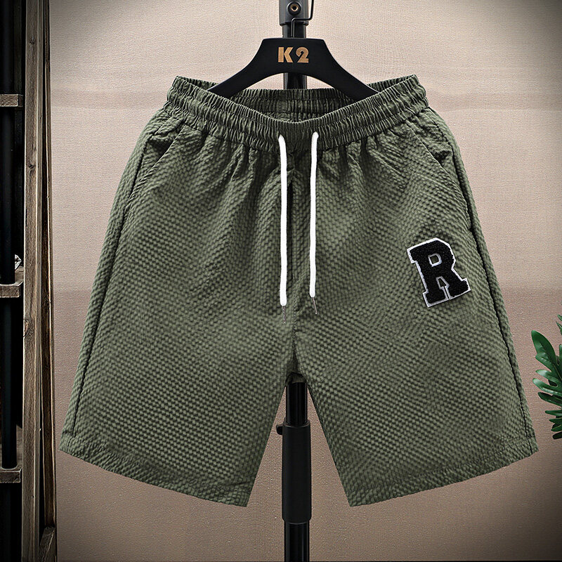 Men's Summer Sports Shorts Loose Stretch Elastic Waistband Five Point Casual Beach Pants Mid Waist Drawstring_viptrois.com