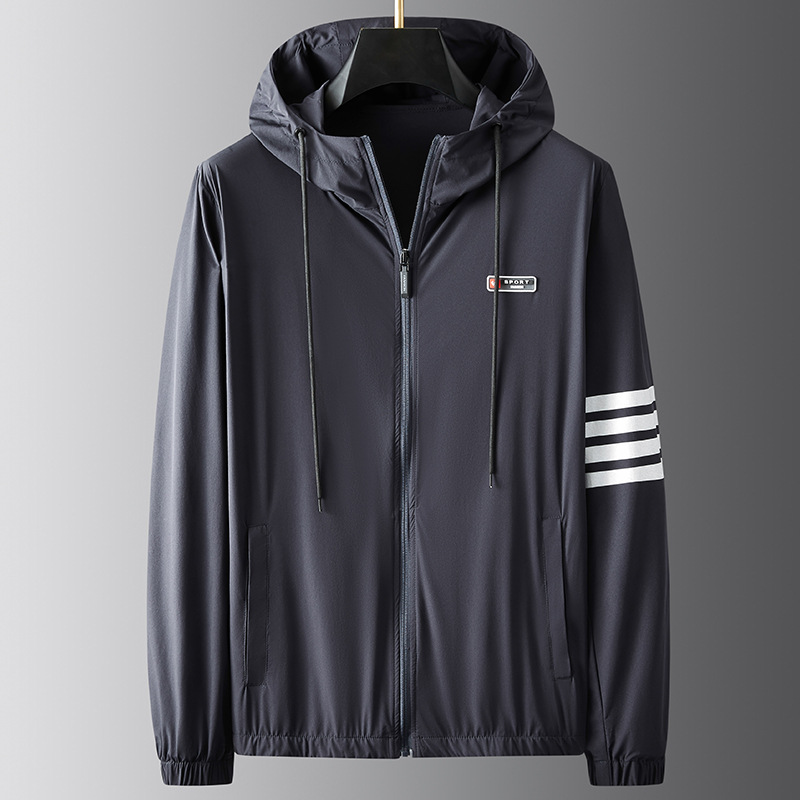 Men's Ice Silk Sunscreen Suit Summer Ultra-thin Hooded Jacket UV Protection Outdoor Sports Jacket Fishing Skin Clothes