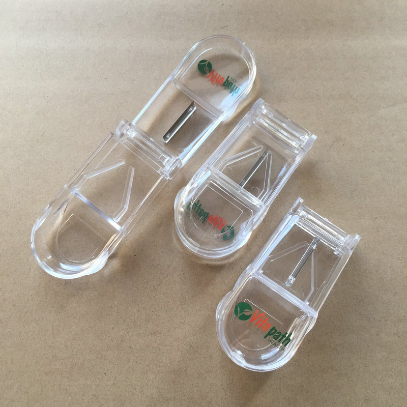 厂家直销印刷LOGO带刀片药盒 可切药盒 分割药片药盒 割药片药盒