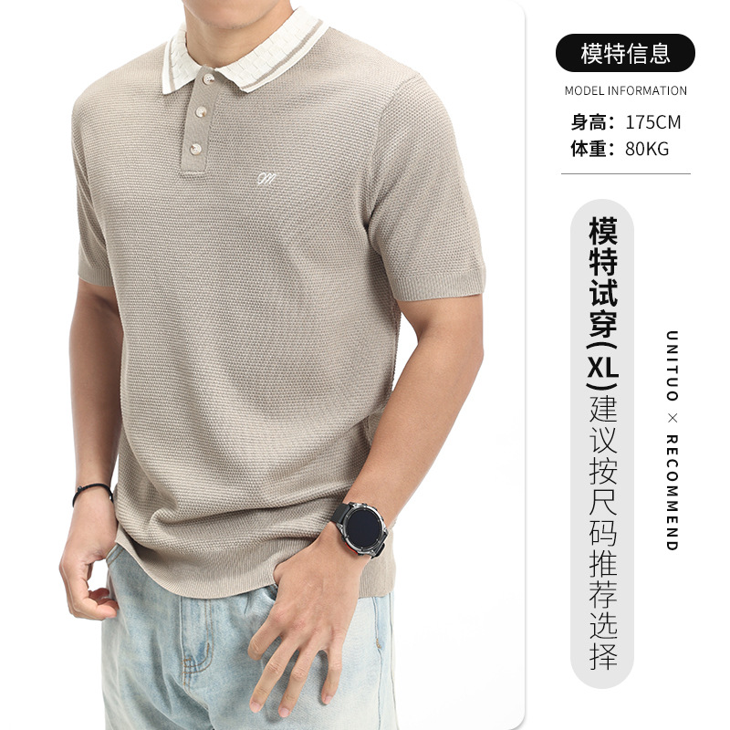 2026 verano bordado hombre pozo tejido polo camiseta de manga corta hombre ligero negocio alto sentido casual hombre