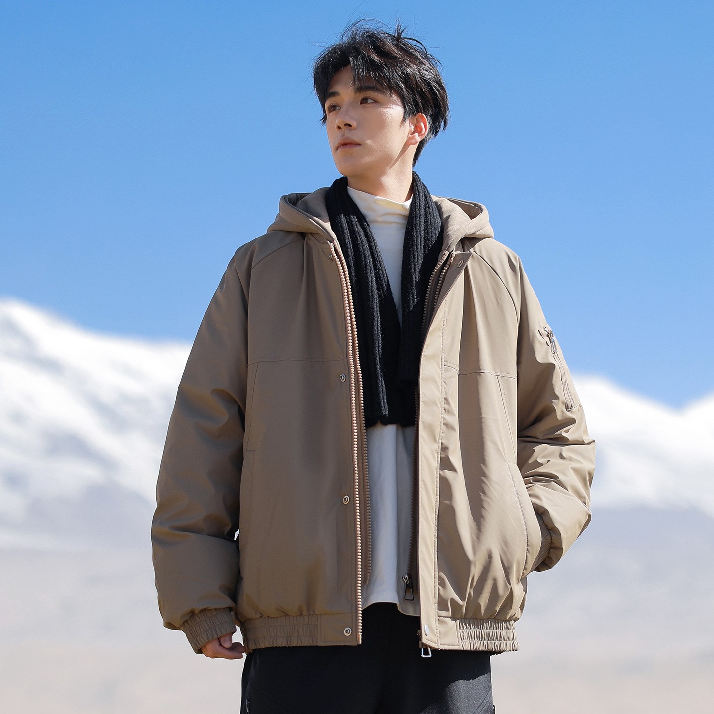 Hombres y mujeres 2025 nueva tendencia de invierno falso de dos piezas chaqueta encapuchada moda adolescente ocio grueso image 3