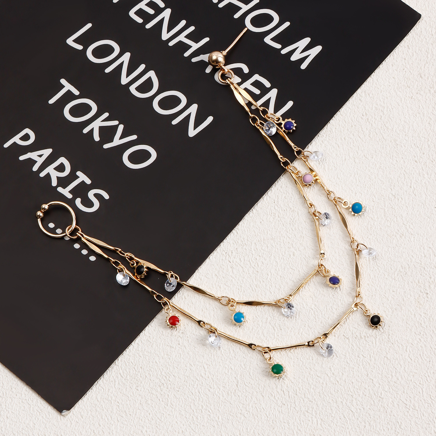 Teufelsauge-Quasten-Nasenring an Ohrkette mit Nieten, nicht durchbohrter Septum-Reifenring, indischer Bauchtanz, Party-Nasenzubehör für Frauen und Mädchen_voghion.com