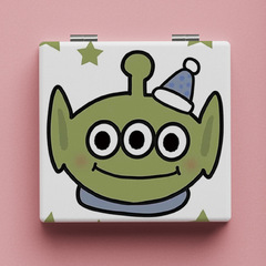 World Total Mobilization Three-Eyed Student Portable Makeup Mirror Pocket Mirror Cute Folding Dual-Sided Mirror Square Flip-Top Mirror