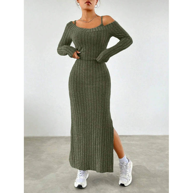 AliExpress Foreign Trade трансграничная женская одежда Простой элегантный модный набор Осенние и зимние пригородные подвесные платья из двух частей