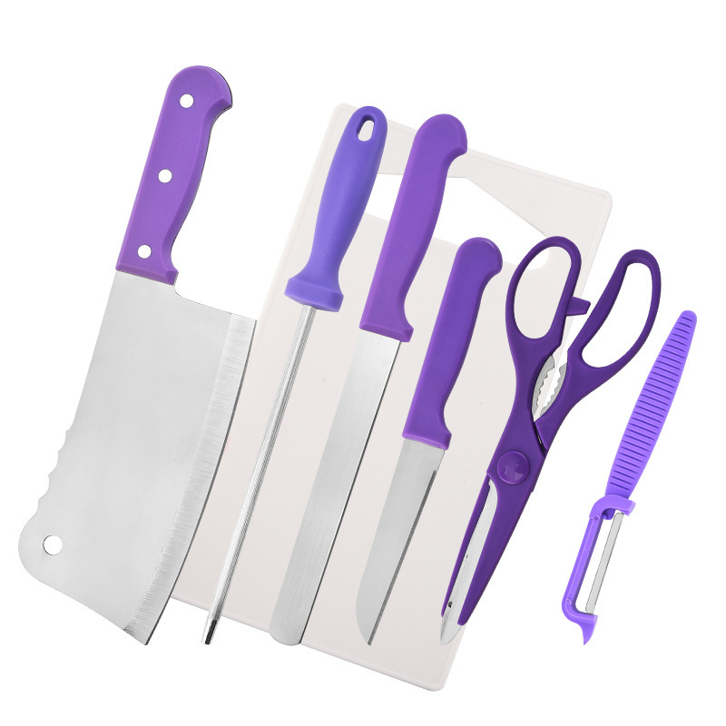 Inventario Yangjiang cuchillo de regalo de asiento de plástico cuchillo de acero inoxidable tijeras de ocho piezas juegos de cocina