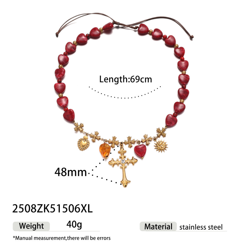 Taina acero inoxidable acrílico rojo amor cuentas de titanio collar de acero de San Valentín ventas calientes transfronterizas image 8