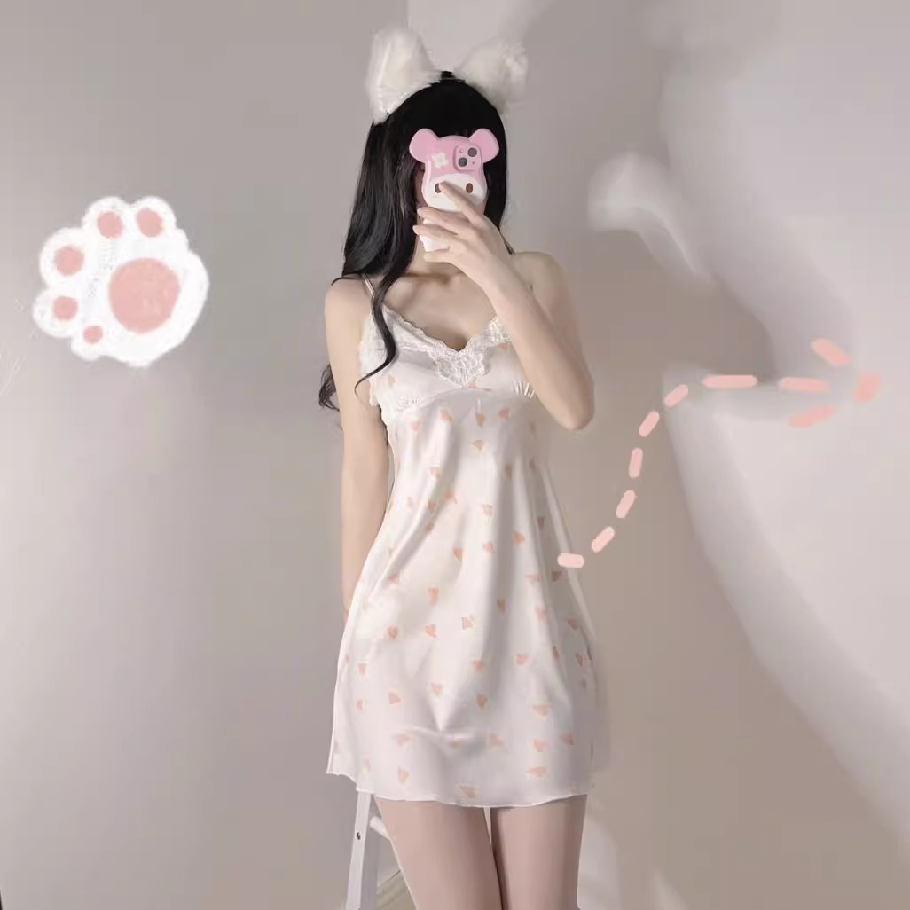 2025 con cojín de pecho pijama de verano puro lace de lazos vestido de pijama vestido de amor sexy ropa para el hogar