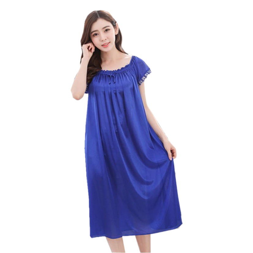 Verano de mediana edad y ancianos más tamaño niña gordita Madre de las mujeres Seda de hielo manga corta mujeres embarazadas camisón suelto de longitud media al por mayor