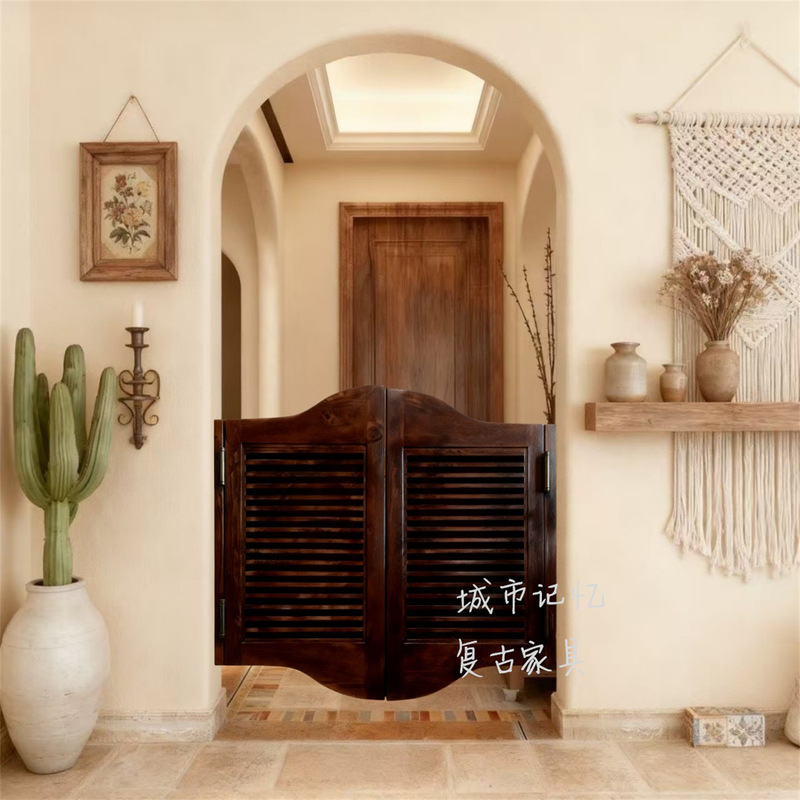 Solid Wood Double Door Balcony Small Door Blinds Design Indoor Door Bar Spring Door Half Waist Door American Retro Door