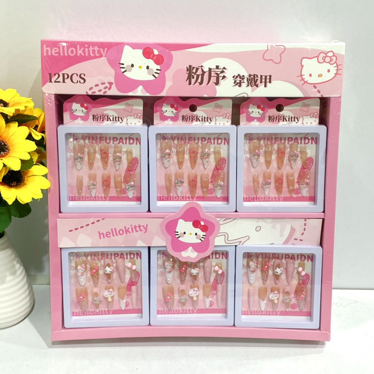 Kt Cat Series Wearable Nail Art Cute Cartoon 3D Nail Art Sweet Cat Eye Delicate and Brightening Removable Fake Nails