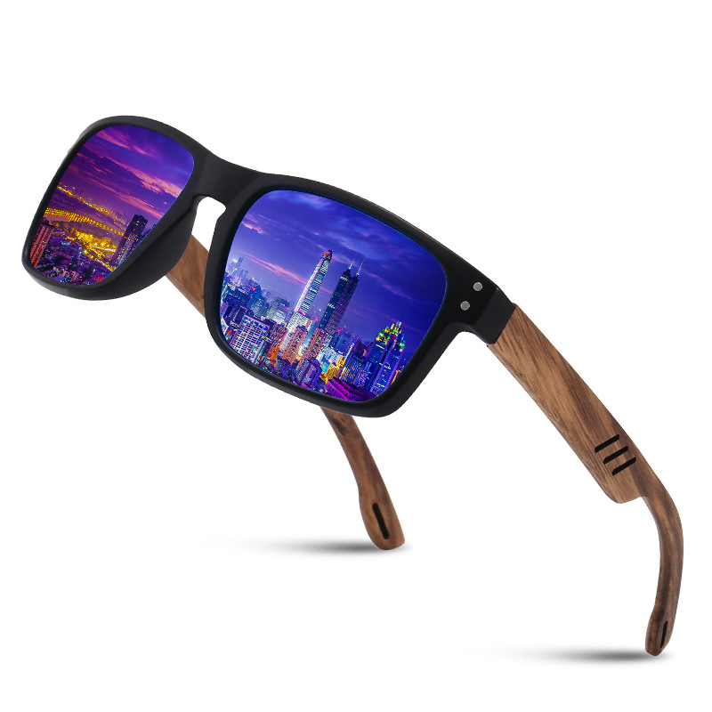 Vintage Polarized Wood Sunglasses 2022 New Square Wooden Glasses Spring Foot Color Film Men's Sunglasses Europe and America