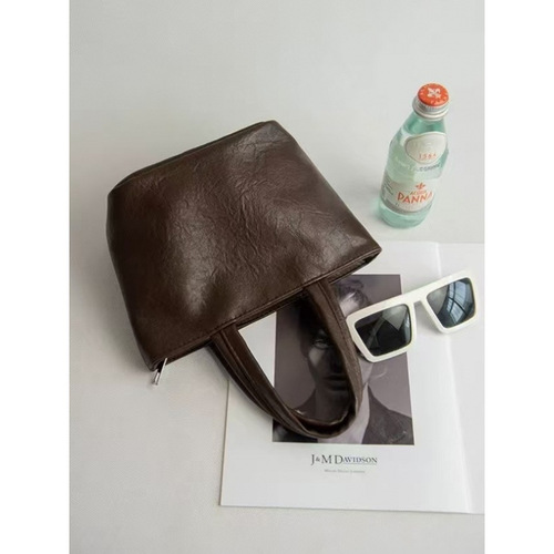 Soft leather handbag women's small bag stylish makeup bag solid color cute mini shoulder bag