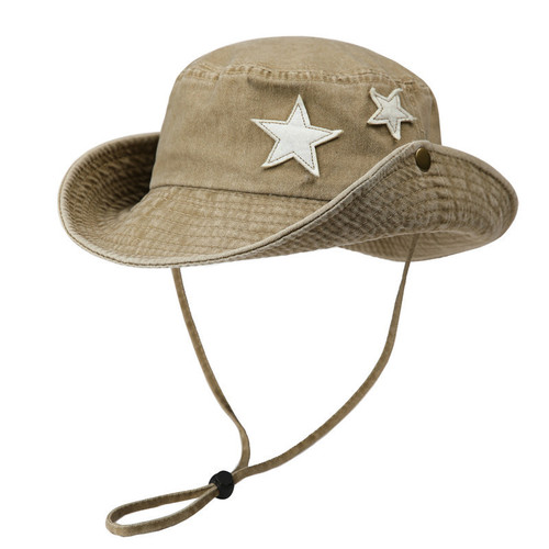 Premium Washed Denim Water-Resistant Starfish Fisherman Hat for Women Summer Sunshade Hat Couple Outdoor Camping Button Hat