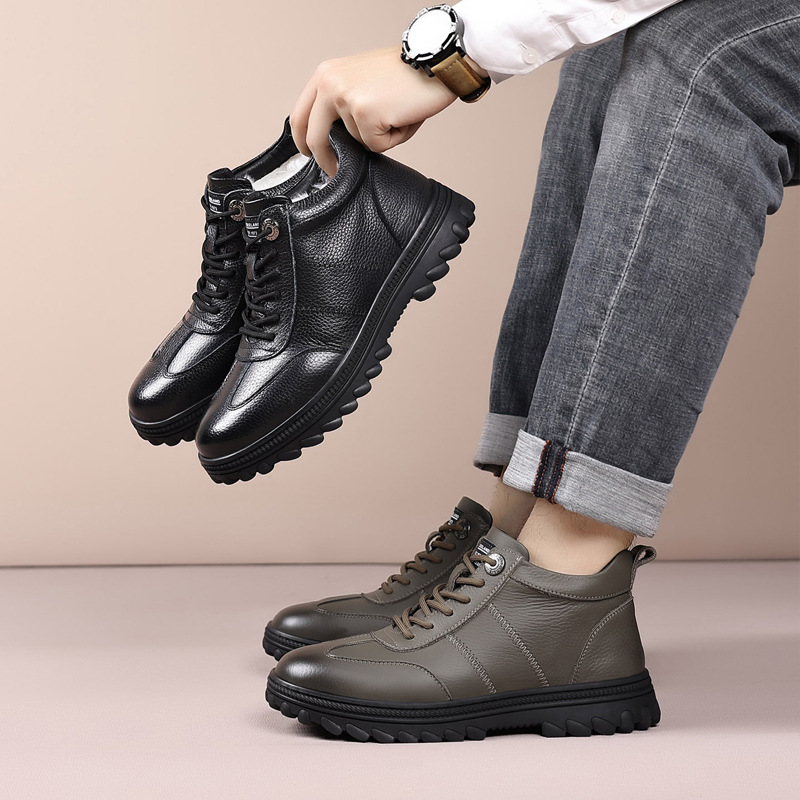 Invierno nuevos zapatos de algodón cálidos de lana para hombres antideslizantes casuales de mediana edad, zapatos de hombre de tamaño grande para papá