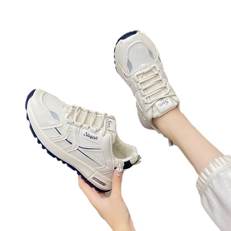 Zapatos blancos pequeños transpirables de malla con suela gruesa para mujer, nuevos y versátiles zapatos casuales de tabla con forma de bizcocho_voghion.com