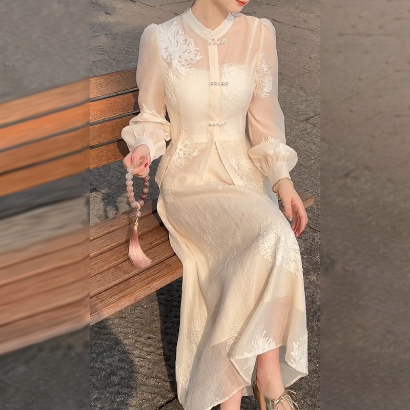 Cheongsam Women's New Chinese Style National Style Dress 2024 New Style Elegant Buckle Top Skirt Summer Dress Cheongsam Women's New Chinese Style National Style Dress 2024 New Style Elegant Buckle Top Skirt Summer Dress