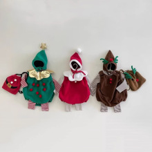 25韩版婴儿圣诞节衣服男女宝宝可爱尖尖帽加绒无袖包屁连体衣冬