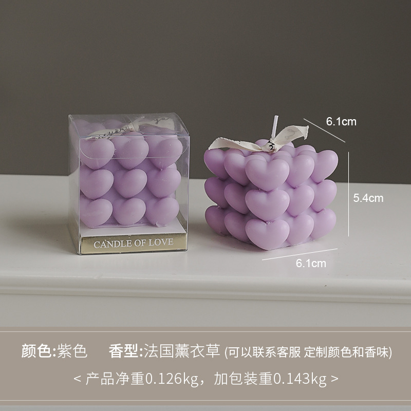 Día de San Valentín de Qixi, pequeño regalo en forma de corazón, vela de incienso de cubo Rubik, atmósfera hecha a mano, aroma de regalo de mano, vela de amor.