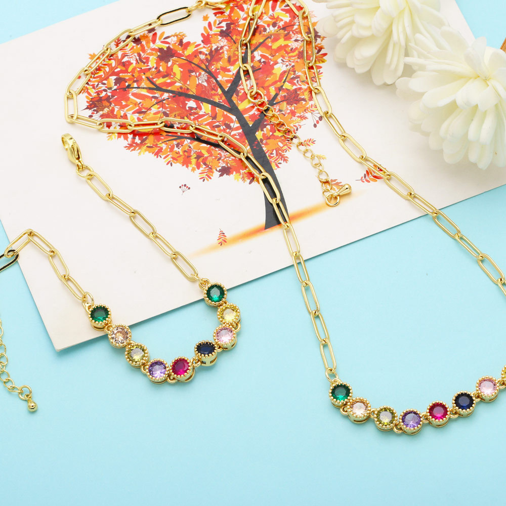 Fashion Round Copper Inlay Zircon Bracelets Necklace