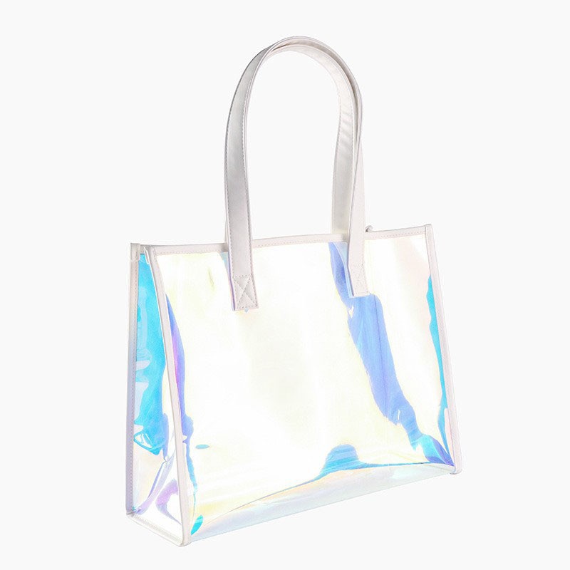 PVC材质镭射袋大容量防水果冻包透明幻彩单肩手提袋礼品手提袋