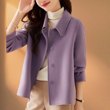 双面羊毛短款外套女士春秋季2024新款紫色大衣宽松时尚毛呢子上衣