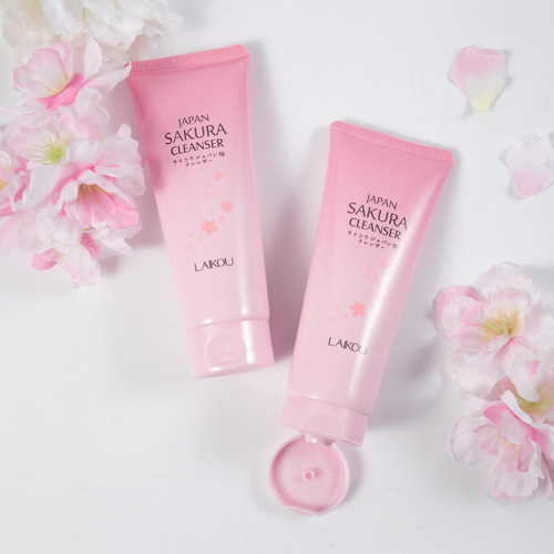 Cross-border LAIKAU cherry blossom facial cleanser 100g, all-English skincare facial wash, cleansing and moisturizing manufacturer, foreign trade