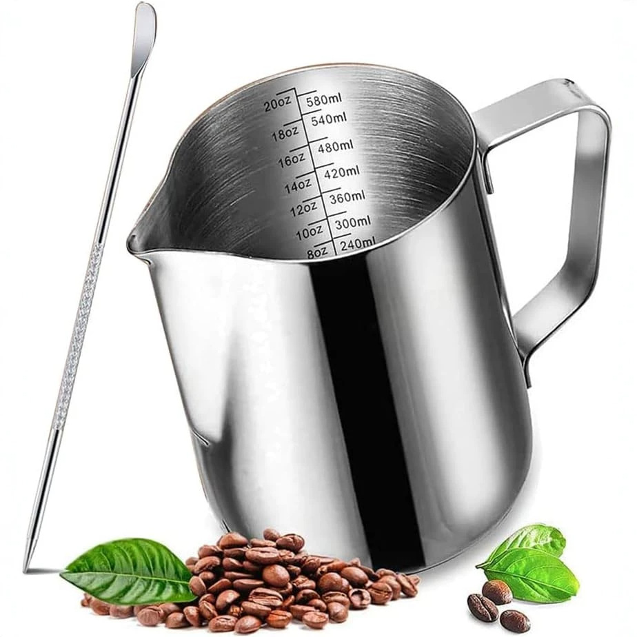 Carefully Selected Cross-Border 304 Stainless Steel Latte Art Pitcher, Coffee Latte Art Cup with Scale, Milk Frothing Cup, Coffee Supplies