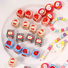 亚克力可爱苹果印花方块圆珠散珠diy手工串珠手机链饰品配件材料