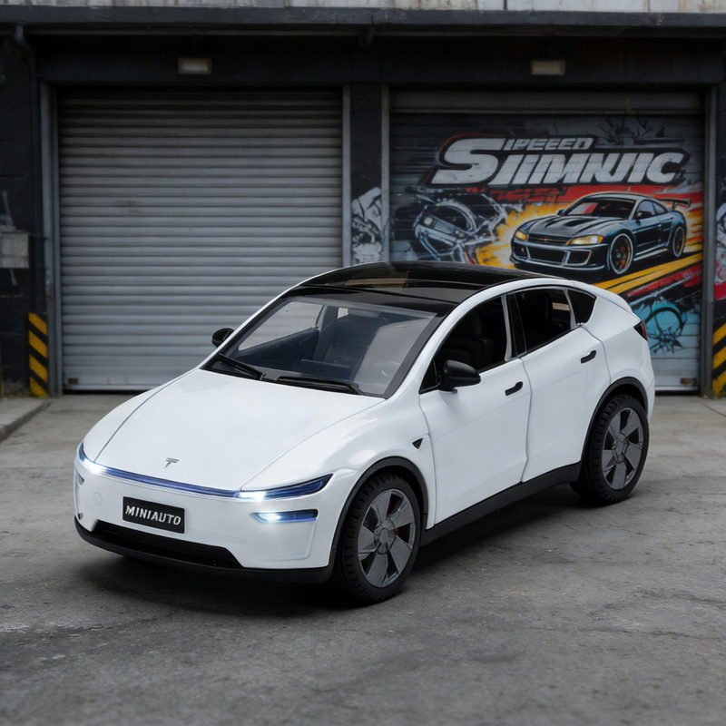 Jianyuan 1/32 Scale New Model Tesla Y Alloy Car Model Pull-Back Sound and Light Toy Car Simulation Off-Road Vehicle