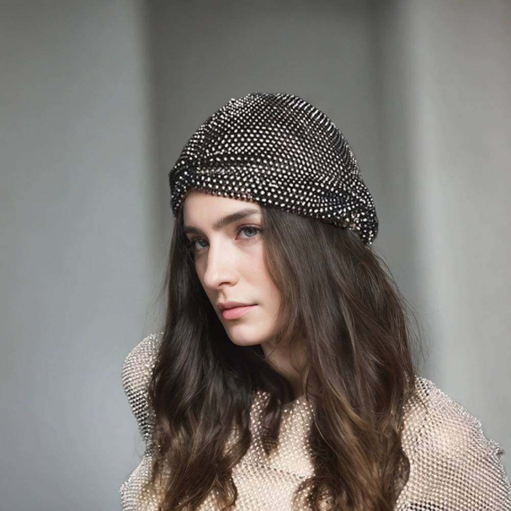 Европейская и американская трансграничная персонализированная модная эластичная шляпа-тюрбан со стразами, головной убор для ночного клуба, вечеринки, музыкального фестиваля, сетчатая шляпа для волос со стразами