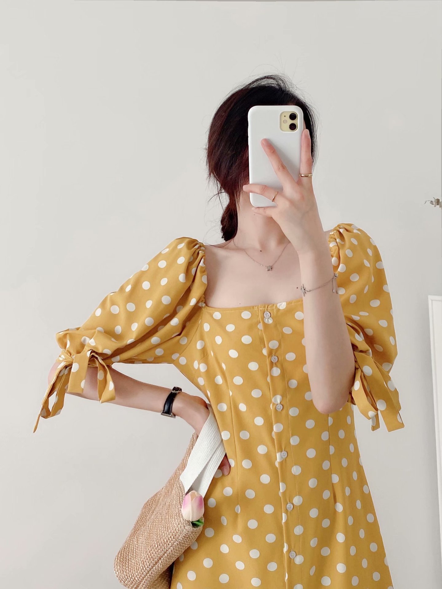 wholesale fashion yellow polka dot cuffs fishtail dresspicture14
