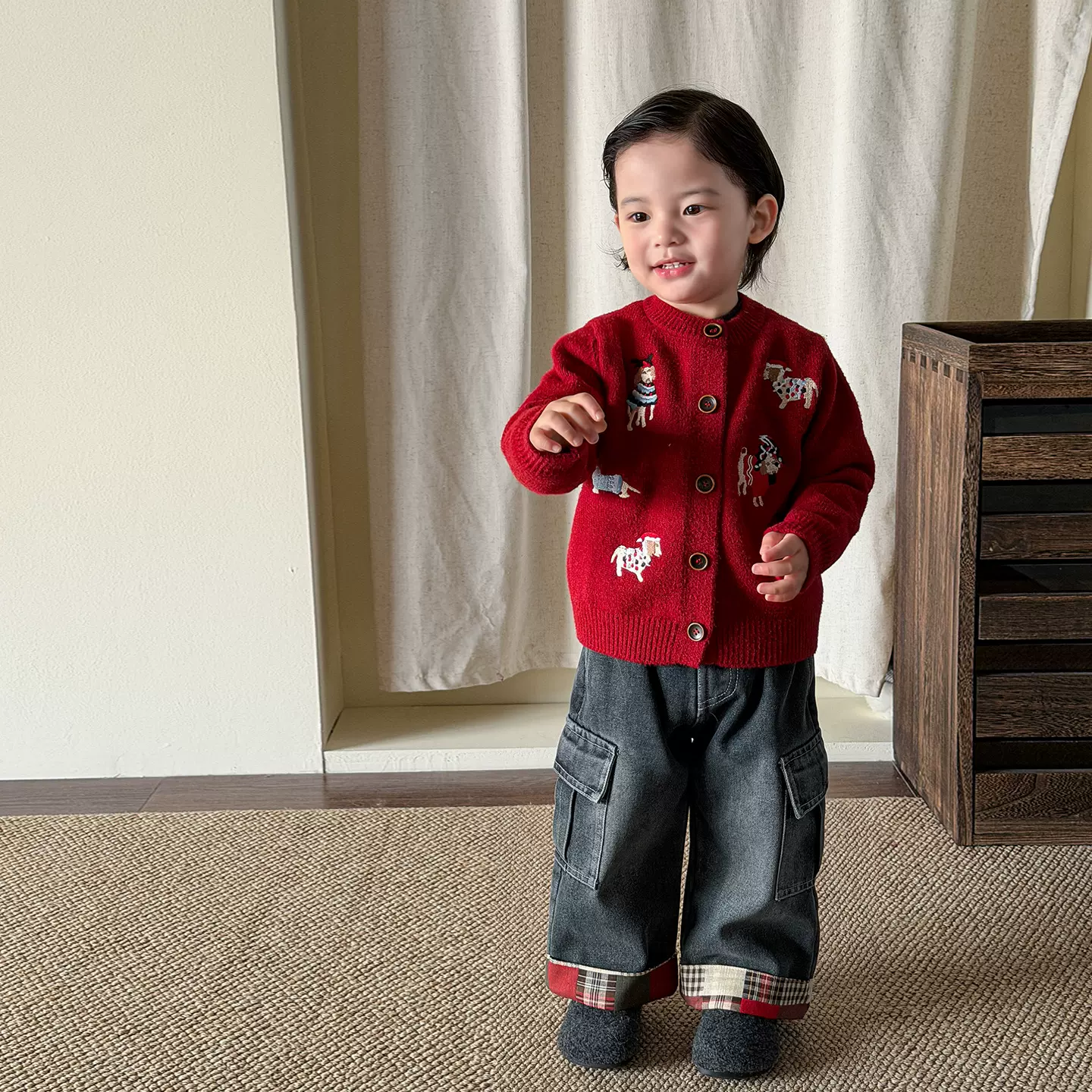 茵可童装男童套装冬装加厚保暖洋气儿童衣服婴儿男宝毛衣牛仔裤子