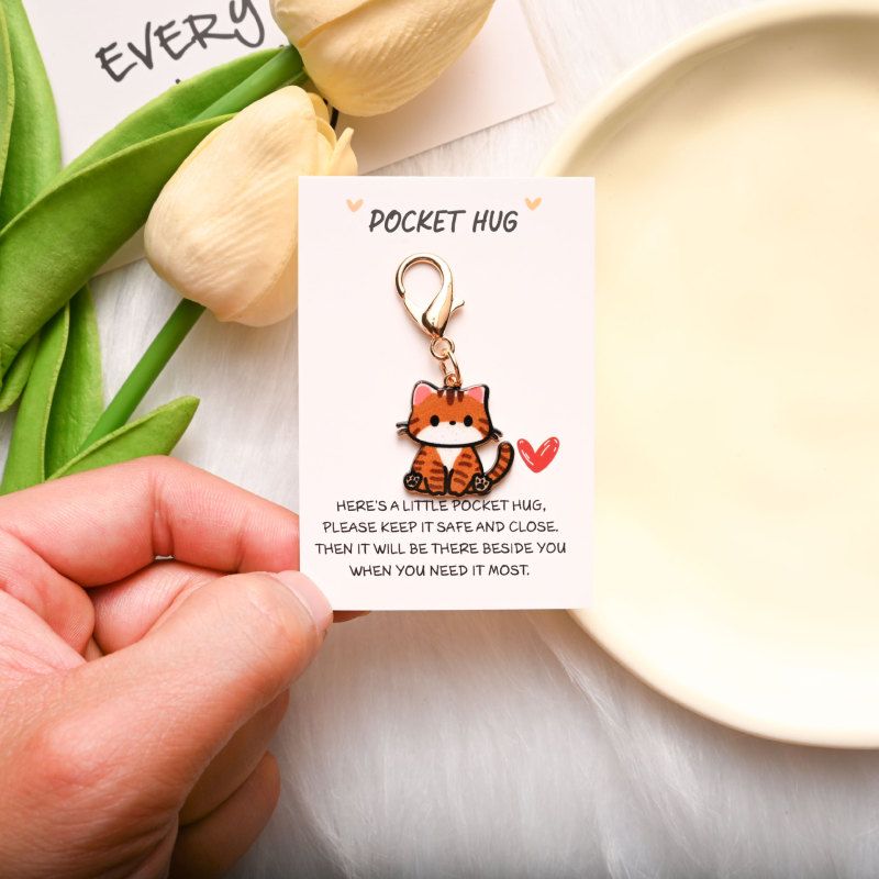 国境を越えたホットセール POCKET HUG 英語インスピレーションカード かわいい漫画の猫キーホルダー バッグペンダント|undefined